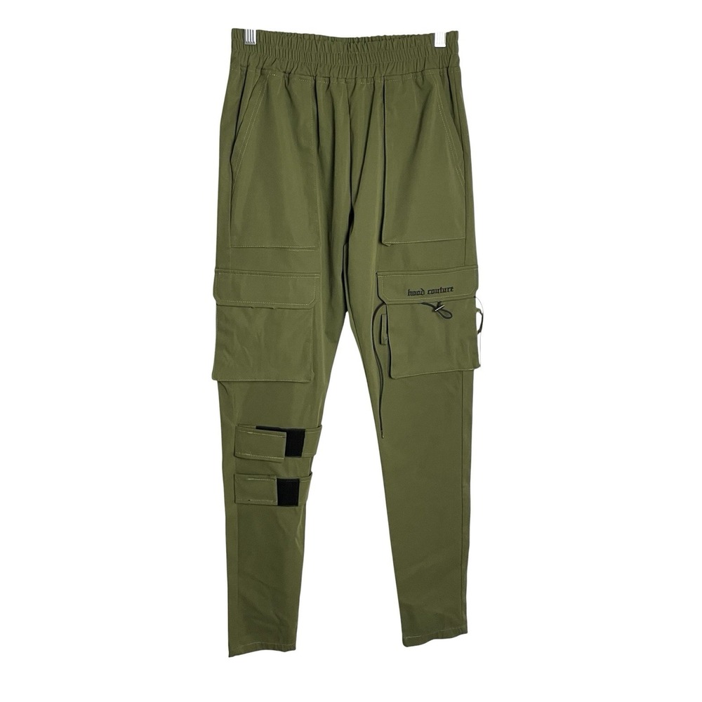 Hood Couture Paris Mens Cargo Skinny Pants Sz M Green Streetwear Grunge Stretch